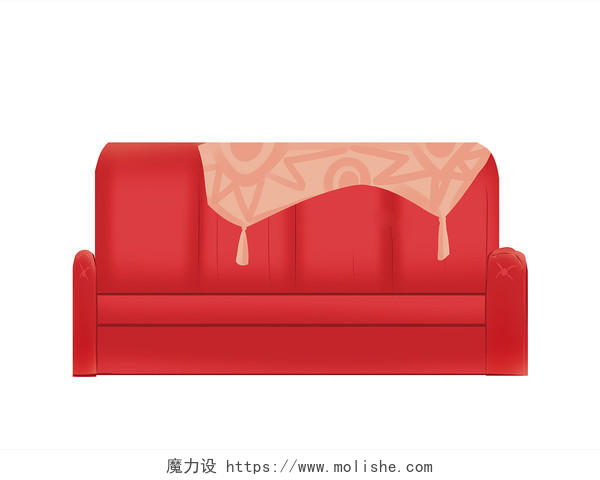 红色卡通手绘沙发家具PNG素材元素